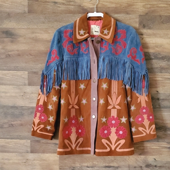 We The Free x Free People Liza Suede Leather Laser-Cut Floral Fringe Western - Picture 2 of 12